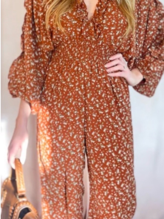 Storia Pants - Storia Boutique rust colored floral jumpsuit